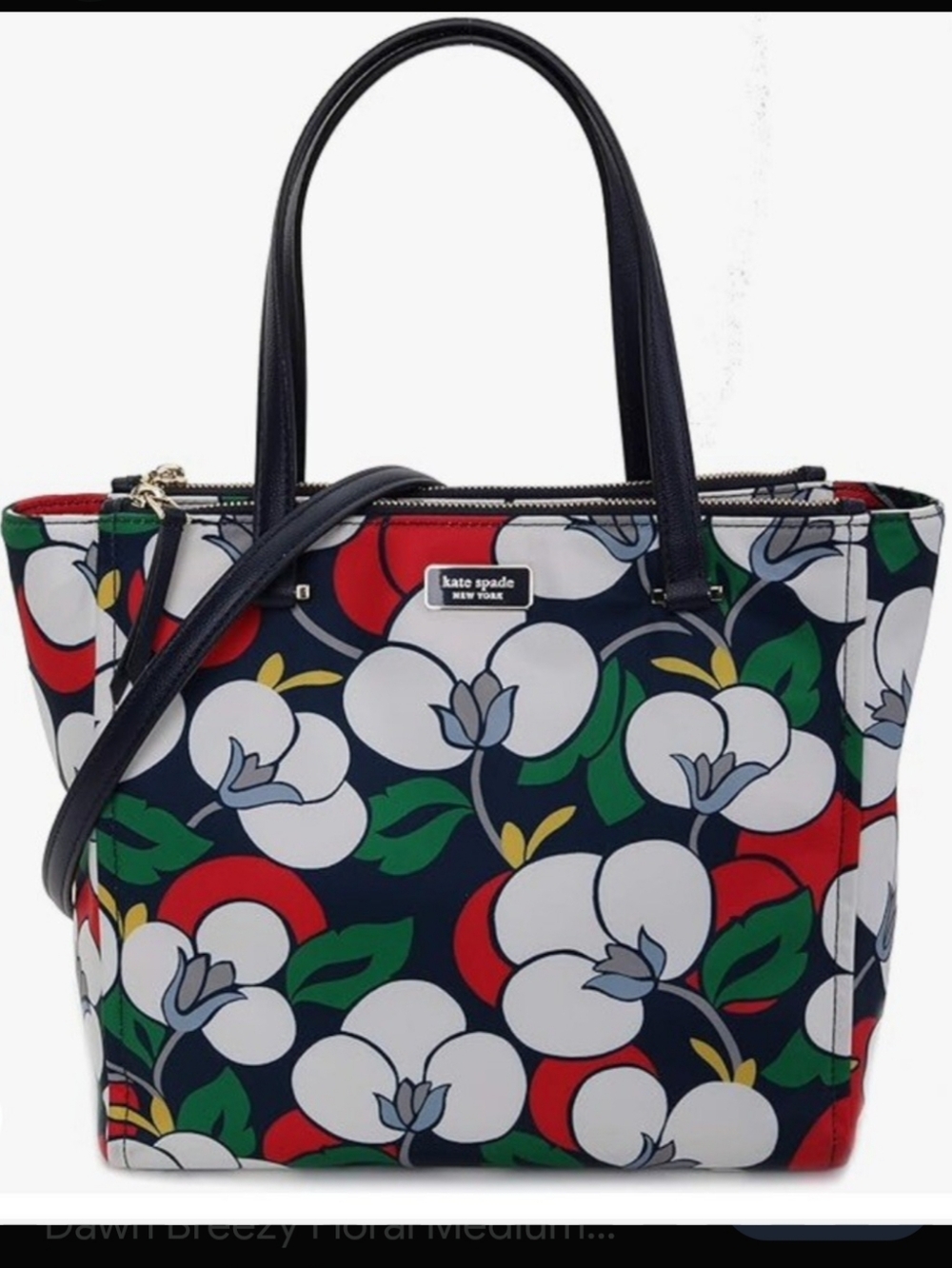 kate spade Dawn Breezy Floral Medium Satchel navy red, white & green print